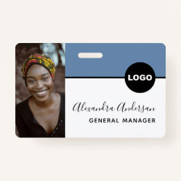 Employee Company ID Photo Logo QR Code Denim Blue Badge