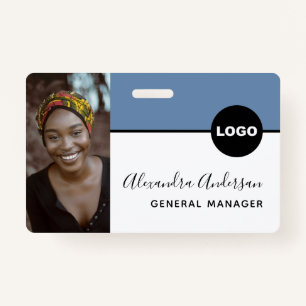 Employee Company ID Photo Logo QR Code Denim Blue Badge