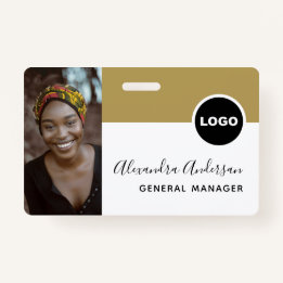 Employee Company ID Photo Logo QR Code Gold Black Badge