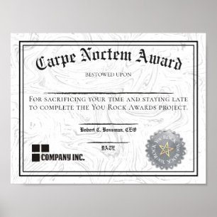 Employee engagement staying late award certificate poster