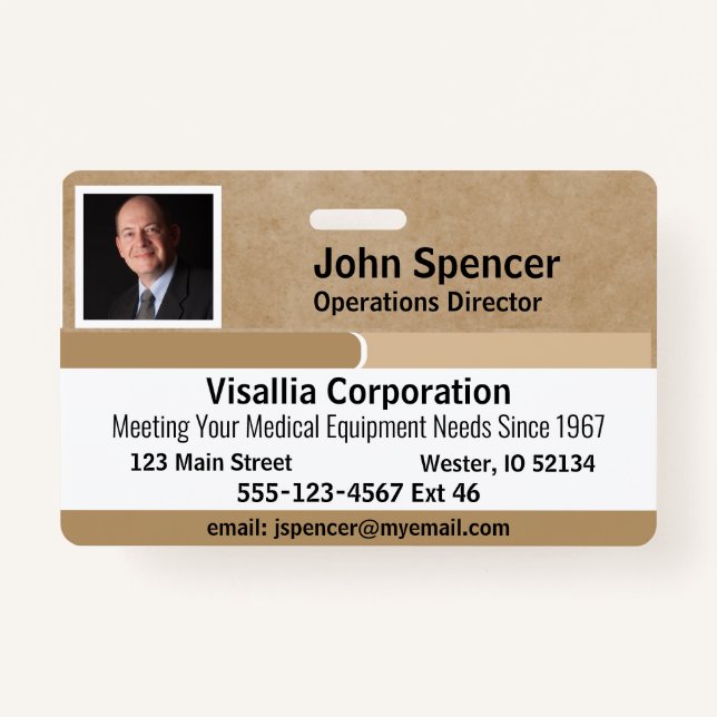Employee ID Beige and White Horizontal Badge (Front)