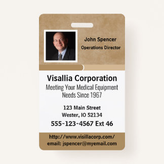 Employee ID Beige and White Vertical Badge