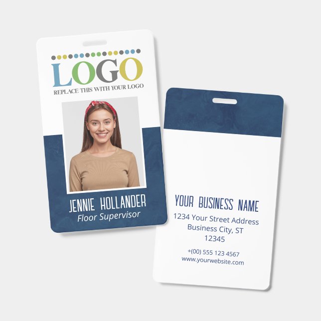 Employee ID Blue Professional Your Logo Here Badge (Front & Back)