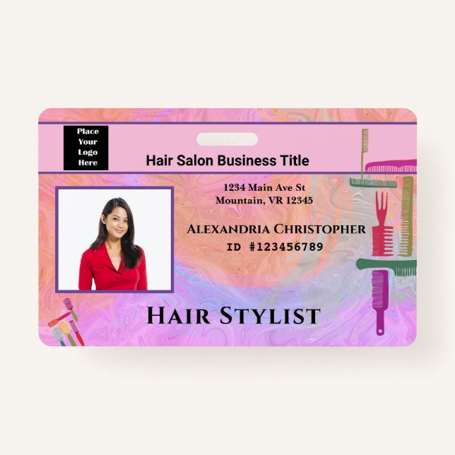 Employee  ID Card Hair Stylist Photo Custom Badge (Front)