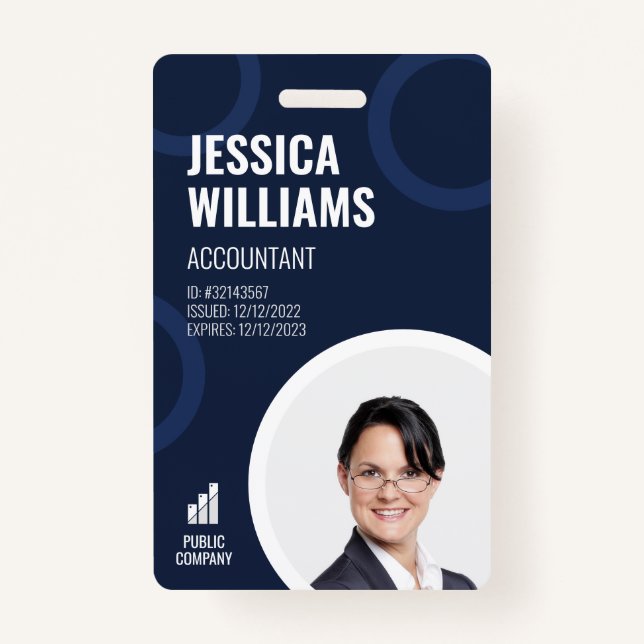 Employee ID Card Modern Dark Blue Staff Badge (Front)