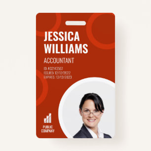 Employee ID Card Modern Red Staff Badge