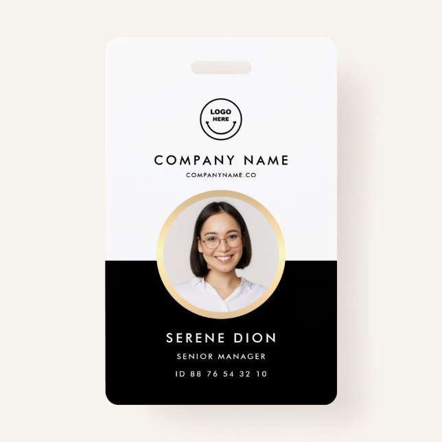 Employee ID Company ID Photo ID Gold Circle Black  Badge (Front)
