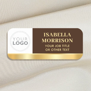 Employee ID Company Logo Brown Gold Business Name Tag