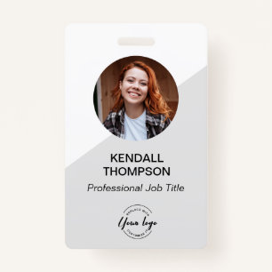 Employee ID minimalist Grey Custom logo QR code Badge