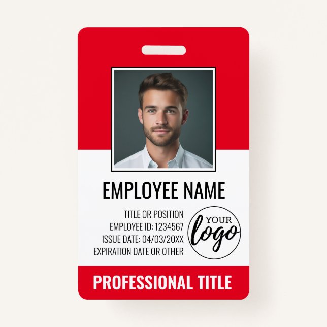 Employee ID - Photo, Logo, Title - Custom Plastic Badge (Front)