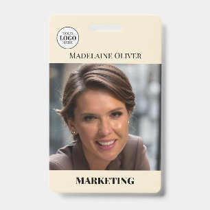 Employee ID Photo QR Code Cream Logo Badge