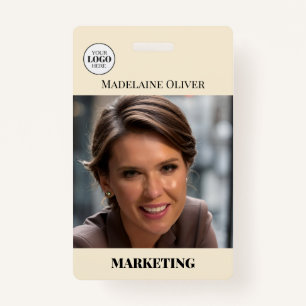 Employee ID Photo QR Code Cream Logo Badge