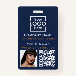 Employee ID Photo QR Code Custom ID Printing Blue Badge