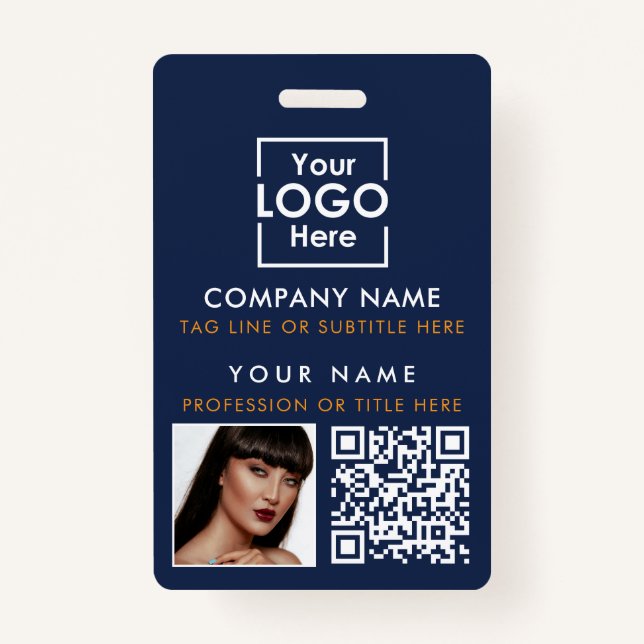 Employee ID Photo QR Code Custom ID Printing Blue Badge (Front)