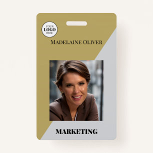 Employee ID Photo QR Code Gold Color Logo Badge