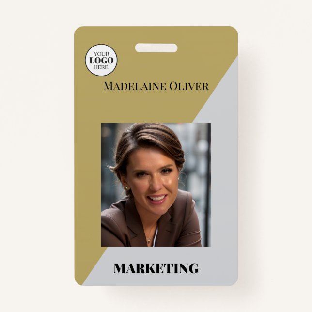 Employee ID Photo QR Code Gold Colour Logo Badge (Front)