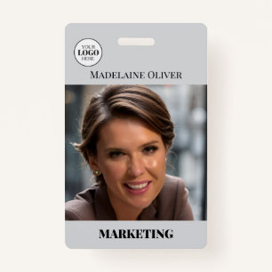 Employee ID Photo QR Code Grey Logo Badge