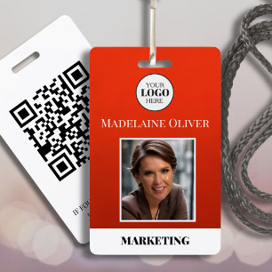 Employee ID Photo QR Code Red Logo Badge