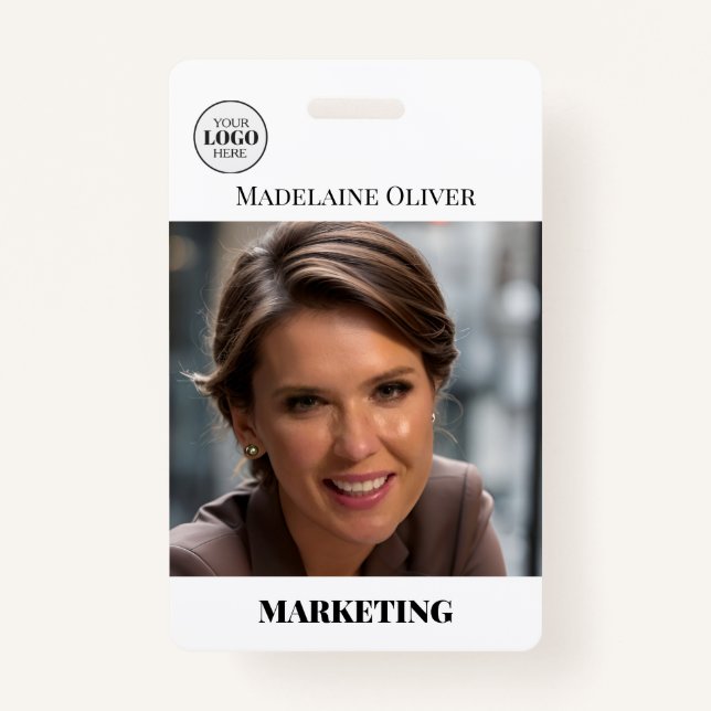 Employee ID Photo QR Code Simple Logo Badge (Front)