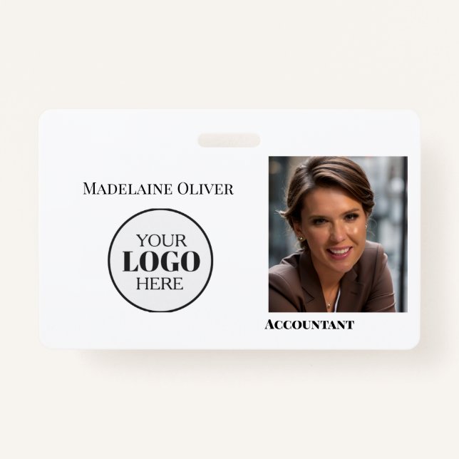 Employee ID Photo QR Simple Logo  Badge (Front)