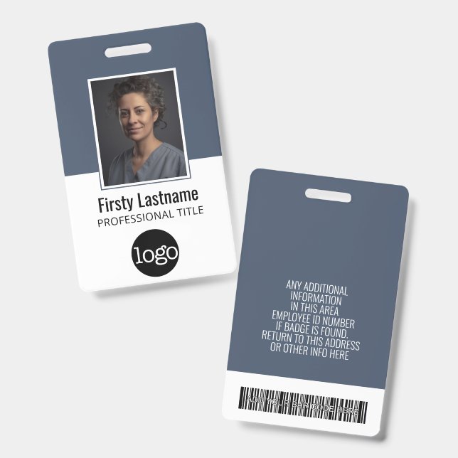 Employee ID with Photo, Bar Code, Logo, Name Badge (Front & Back)