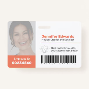 Employee large photo ID and barcode orange Badge