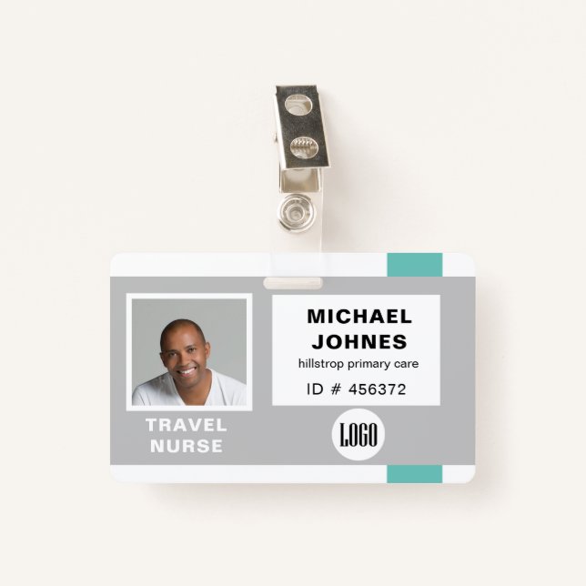 employee logo and photo name tag badge (Front with Clip)