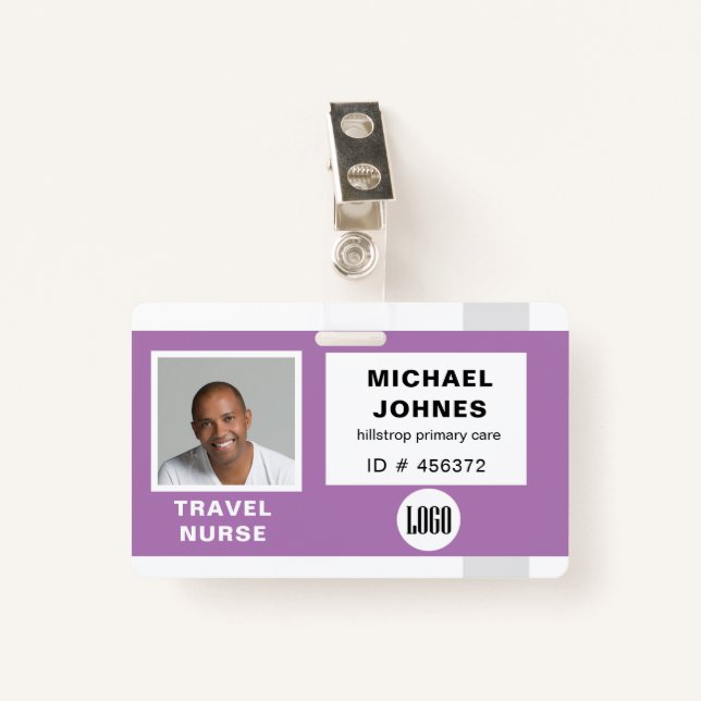 employee logo and photo name tag badge (Front with Clip)