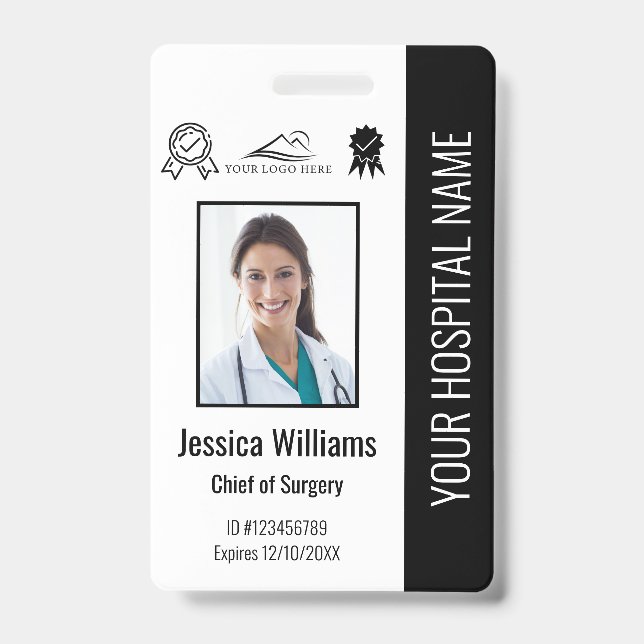 Employee Logo Bar Code Black Photo ID Badge (Front)
