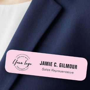 Employee Magnetic Custom Business logo pink Name Tag