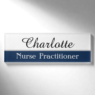 Employee Name and Title on Navy Blue Name Tag