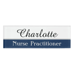 Employee Name and Title on Navy Blue Tag