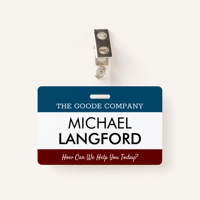 Employee Name Badge | Custom Text and Color Basic (Front with Clip)