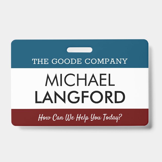 Employee Name Badge | Custom Text and Colour Basic (Front)