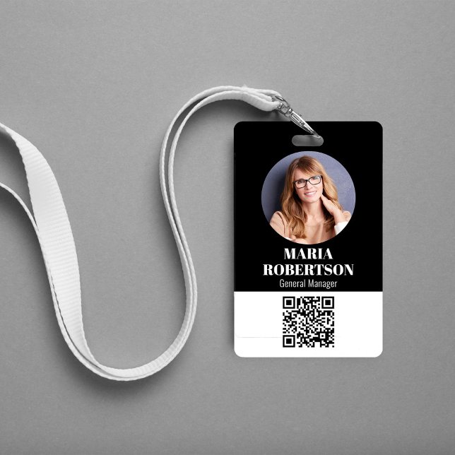 Employee Name Badge Minimalist Photo QR Code (Simple business ID badge with a scannable QR code. )