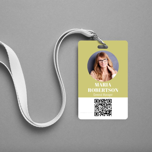 Employee Name Badge Photo Minimalist QR Code (Simple business ID badge with a scannable QR code. )