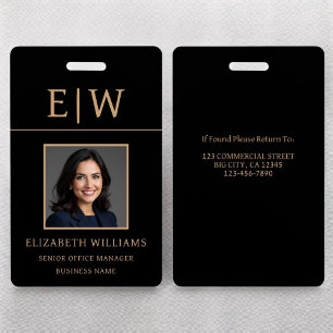 Employee Name Black Gold Photo Corporate Work Badge
