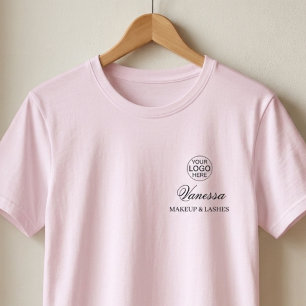 Employee Name Business Logo Script Makeup Pink T-Shirt