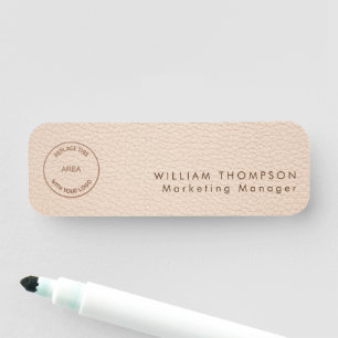 Employee Name Logo Cream Faux Leather Tag