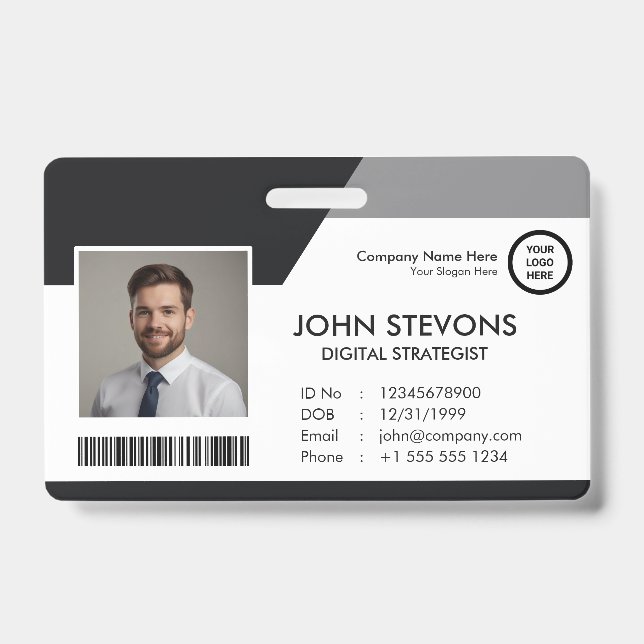 Employee Name Logo QR Code ID Badge (Front)
