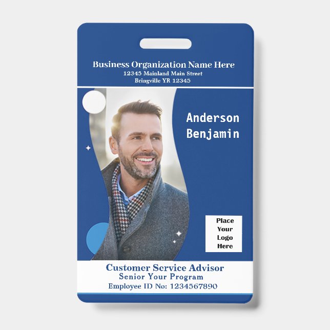 Employee Name Photo Bar Code ID Card Badge (Front)