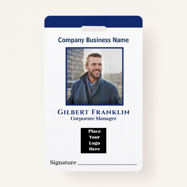 Employee Name Photo Logo Bar Code Custom Badge (Front)