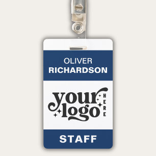 Employee Name Tag Custom Business Logo Staff Blue Badge