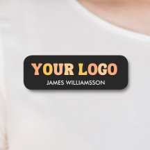 Employee Name Tag Custom Logo Magnetic &amp; Pin Black
