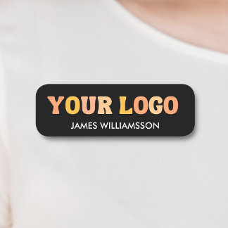 Employee Name Tag Custom Logo Magnetic & Pin Black