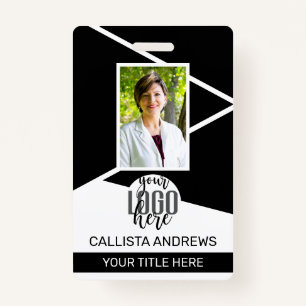 Employee Name Title Barcode Logo Black Geo ID Badge