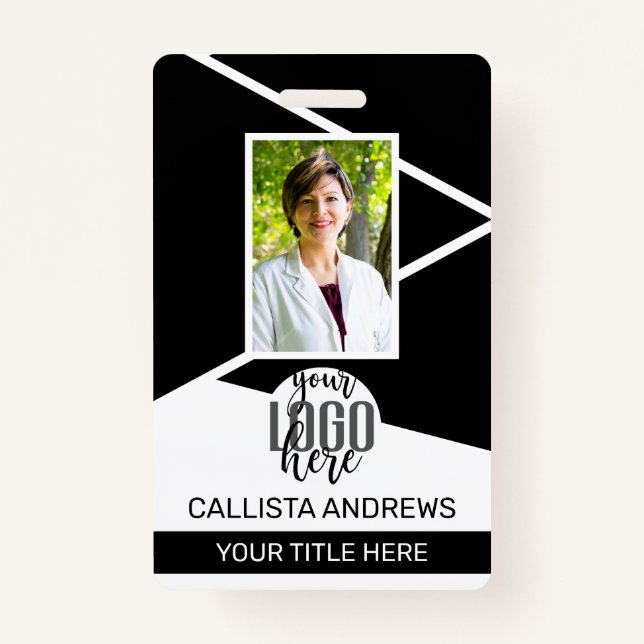 Employee Name Title Barcode Logo Black Geo ID Badge (Front)