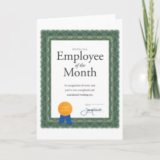 Employee of the Month Certificate on Card