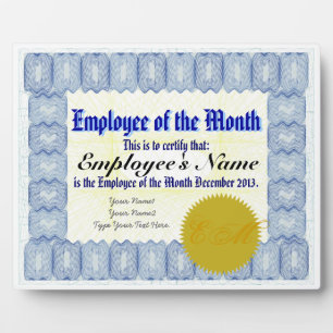 Employee of the Month Certificate Plaque