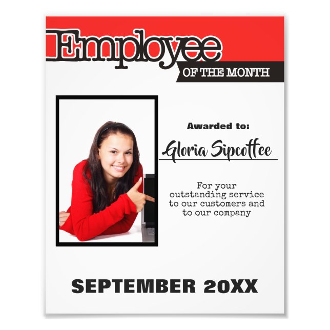 Employee of the month photo award certificate (Front)